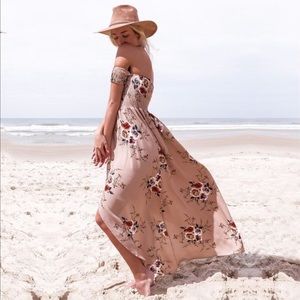 Off shoulder floral print maxi